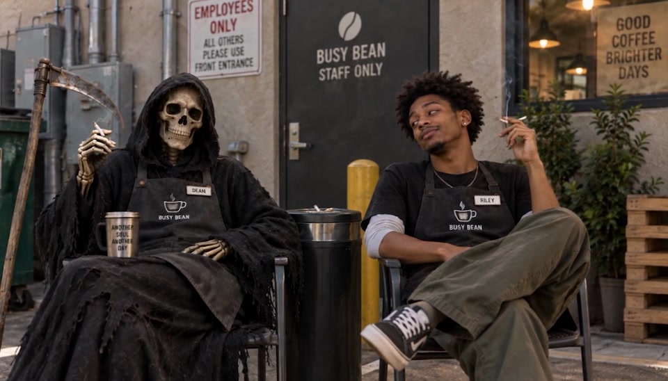 A frame from Service with a Smile